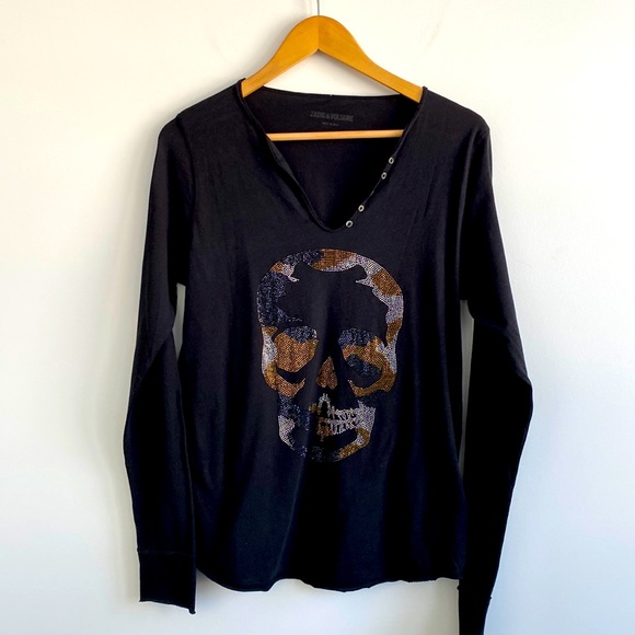 Zadig & Voltaire Tops - NEW Zadig & Voltaire Skull Camo Embellished LS Tee